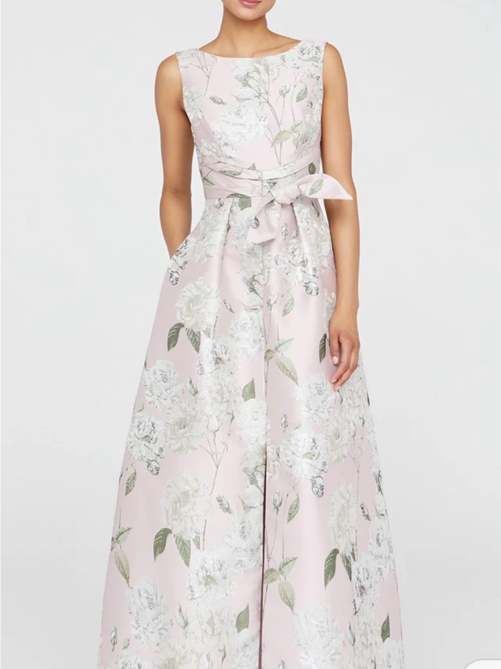 Kay Unger Pale Pink Floral Maxi with Waist Tie